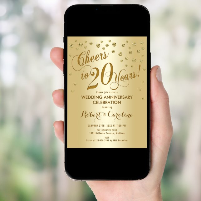 20th Wedding Anniversary Invitation in Gold (Front Digital)