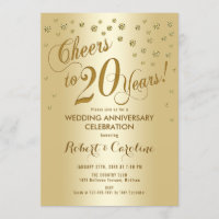 20th Wedding Anniversary Invitation in Gold