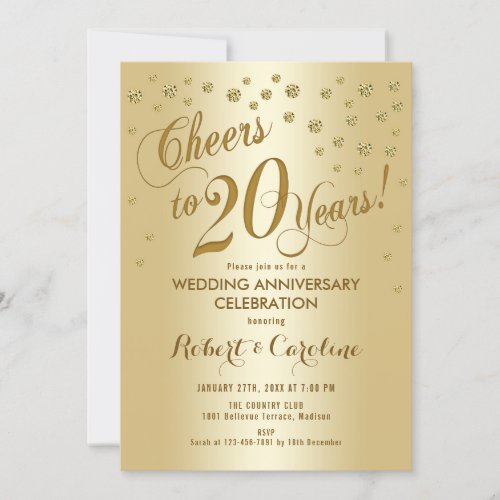 20th Wedding Anniversary Invitation in Gold