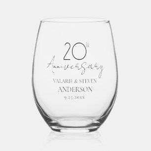 20th Wedding Anniversary Keepsake Stemless Wine Glass