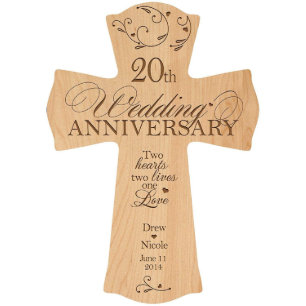 20th Wedding Anniversary Maple Cross Wall Sign
