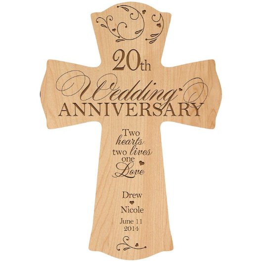 20th Wedding Anniversary Maple Cross Wall Sign (Front)