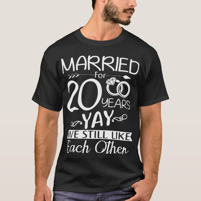 20th Wedding Anniversary. Married For 20 Years T-Shirt (Front)