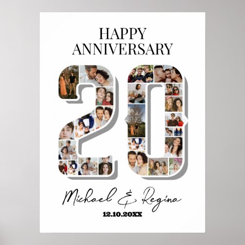20th Wedding Anniversary Number 20 Photo Collage Poster