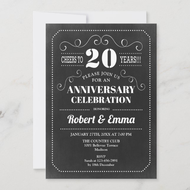 20th Wedding Anniversary Party - Chalkboard Invitation (Front)
