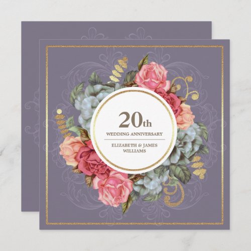 20th Wedding Anniversary Party Vintage Floral Invitation