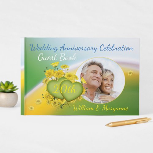 20th Wedding Anniversary Party Yellow Flowers Guest Book