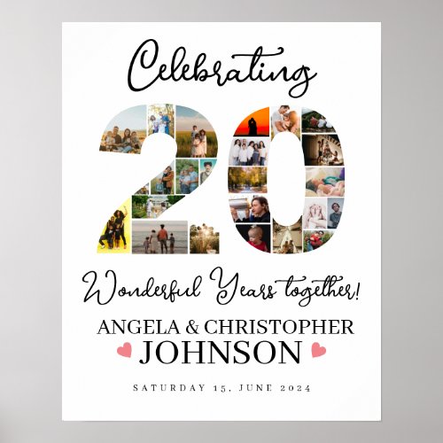 20th Wedding Anniversary Photo Collage party Sign