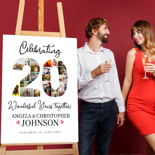 20th Wedding Anniversary Photo Collage party Sign