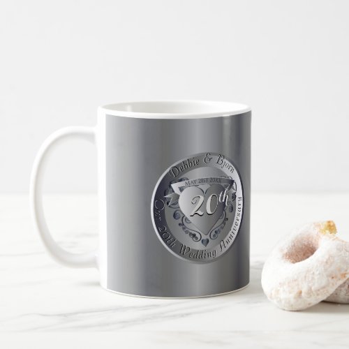 20th Wedding Anniversary Platinum 2Heart Medallion Coffee Mug