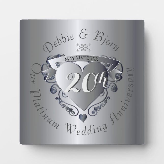 20th Wedding Anniversary Platinum Heart Emblem Plaque (Front)