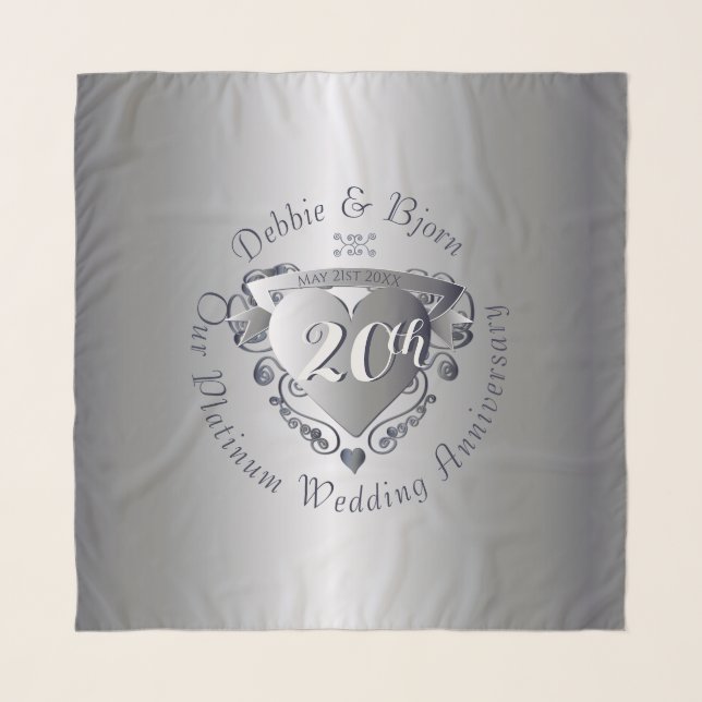 20th Wedding Anniversary Platinum Heart Emblem Scarf (Front)