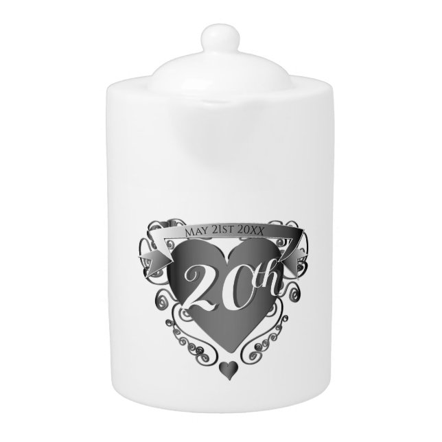 20th Wedding Anniversary Platinum Heart Emblem Teapot (Front)