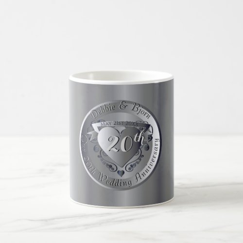 20th Wedding Anniversary Platinum Heart Medallion Coffee Mug