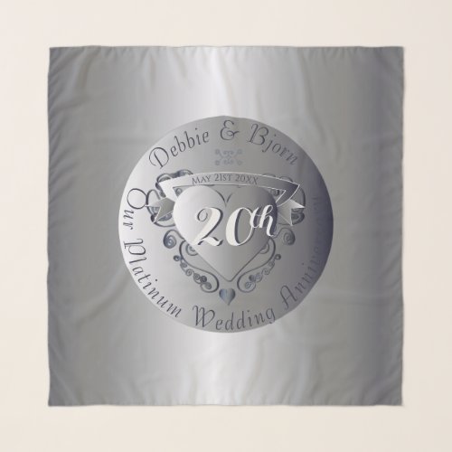 20th Wedding Anniversary Platinum Heart Medallion Scarf