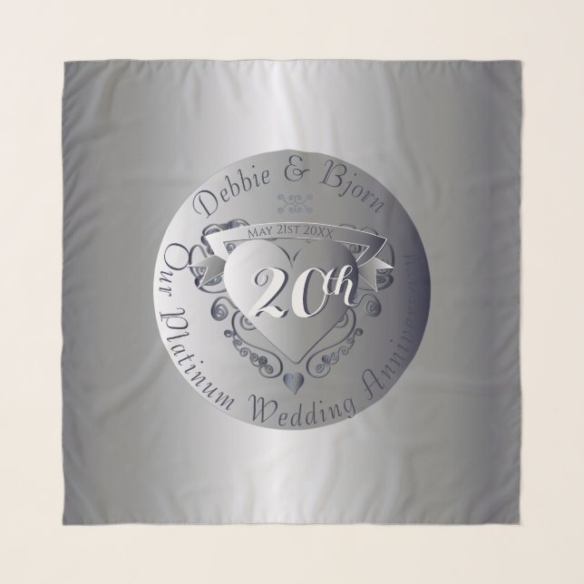 20th Wedding Anniversary Platinum Heart Medallion Scarf (Front)