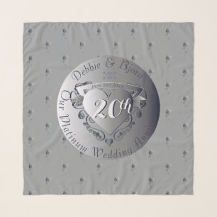 20th Wedding Anniversary Platinum Heart Medallion  Scarf