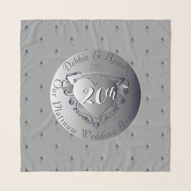 20th Wedding Anniversary Platinum Heart Medallion  Scarf (Front)