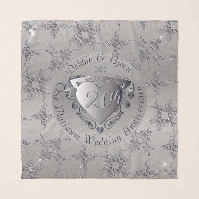 20th Wedding Anniversary Platinum Heart Medallion  Scarf (Front)