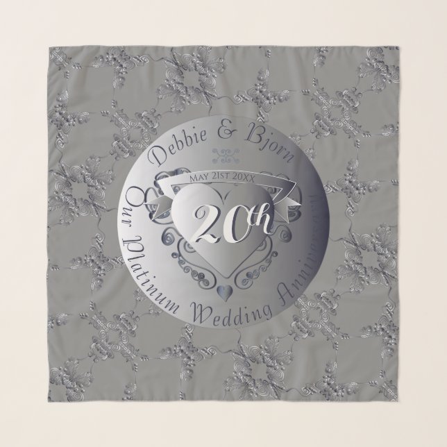 20th Wedding Anniversary Platinum Heart Medallion  Scarf (Front)