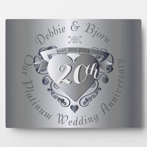 20th Wedding Anniversary Platinum Horizontal Plaque