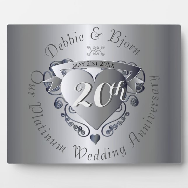 20th Wedding Anniversary Platinum Horizontal Plaque (Front)