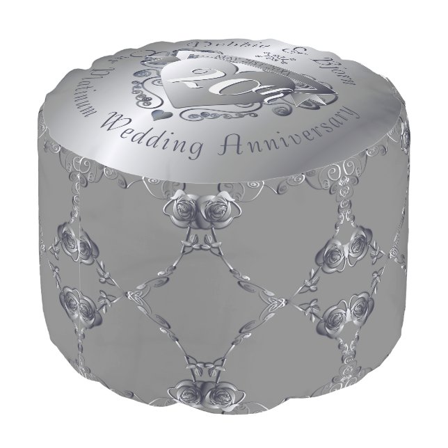 20th Wedding Anniversary Platinum Pouf (Angled Back)