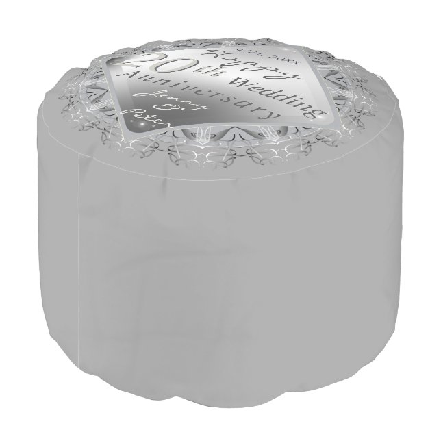 20th Wedding Anniversary Platinum Pouf (Angled Back)