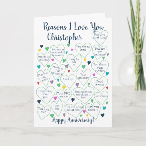 20th Wedding Anniversary Reasons I Love You  Card