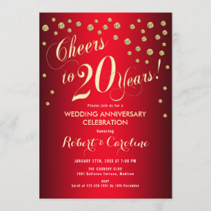 20th Wedding Anniversary - Red & Gold Invitation