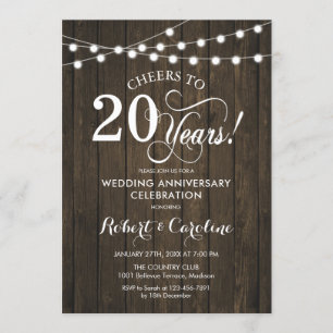 20th Wedding Anniversary - Rustic Wood Invitation