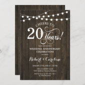 20th Wedding Anniversary - Rustic Wood Invitation (Front/Back)