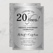 20th Wedding Anniversary - Silver Black Damask Invitation (Front/Back)
