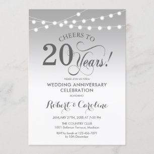 20th Wedding Anniversary - Silver White Invitation