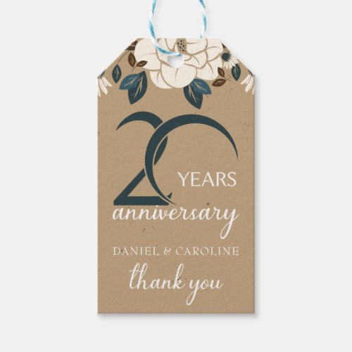 20th Wedding Anniversary Thank you Rustic Gift Tags