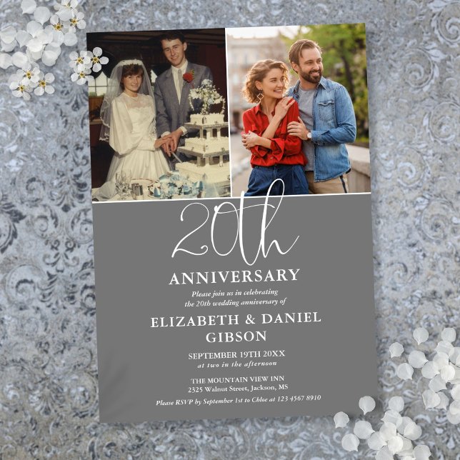 20th Wedding Anniversary Then And Now 2 Photo Invitation (20th Wedding Anniversary Then And Now 2 Photo Invitation)