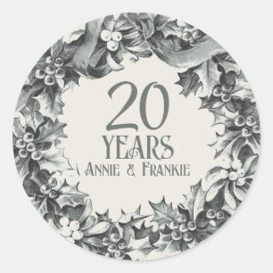 20th Wedding Anniversary vintage antique stylish Classic Round Sticker