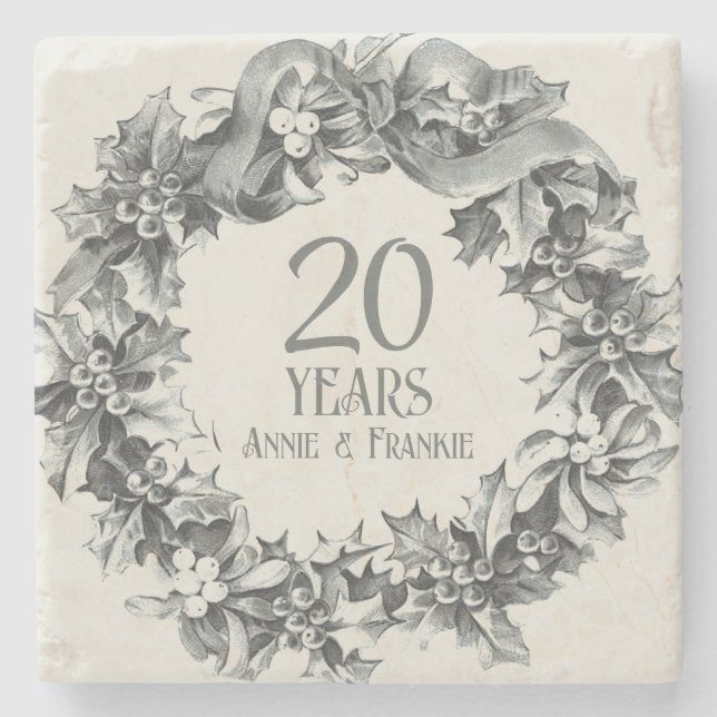 20th Wedding Anniversary vintage antique stylish Stone Coaster (Front)