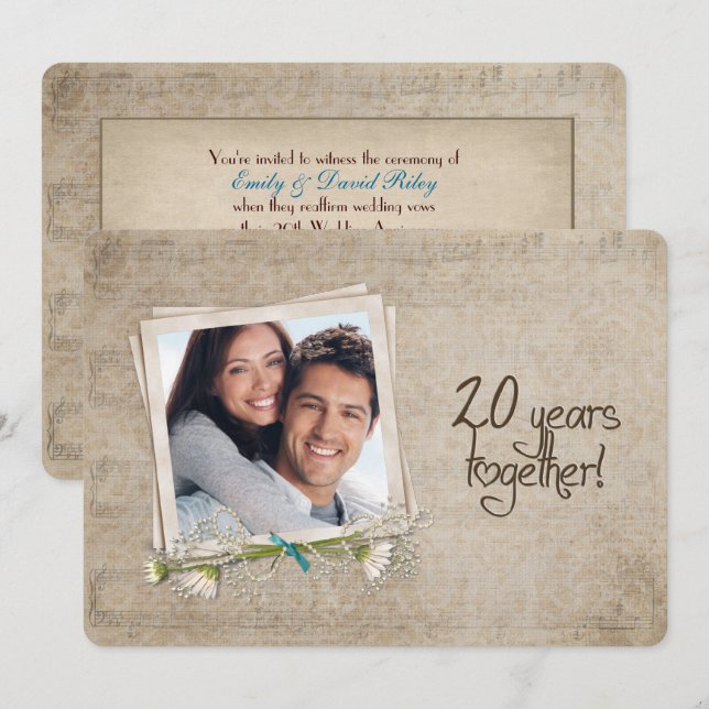 20th Wedding Anniversary Vow Renewal Invitation (Front/Back)