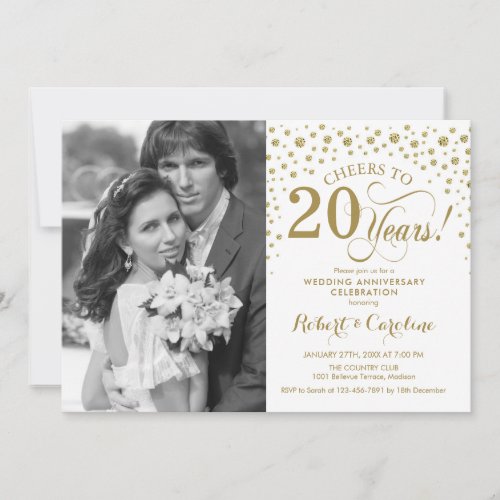 20th Wedding Anniversary with Photo - Gold White