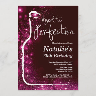 20th Wine Birthday Aged to Perfection Pink Glitter Invitation