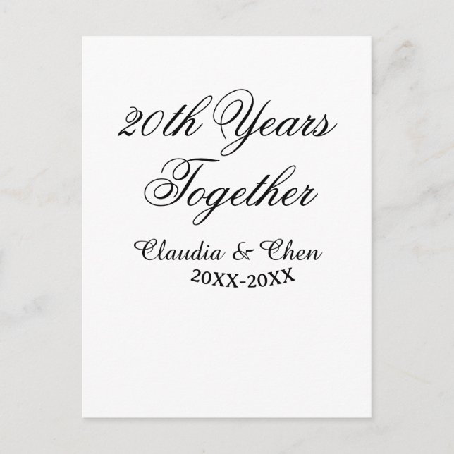 20th Years together anniversary name date year sim Postcard (Front)