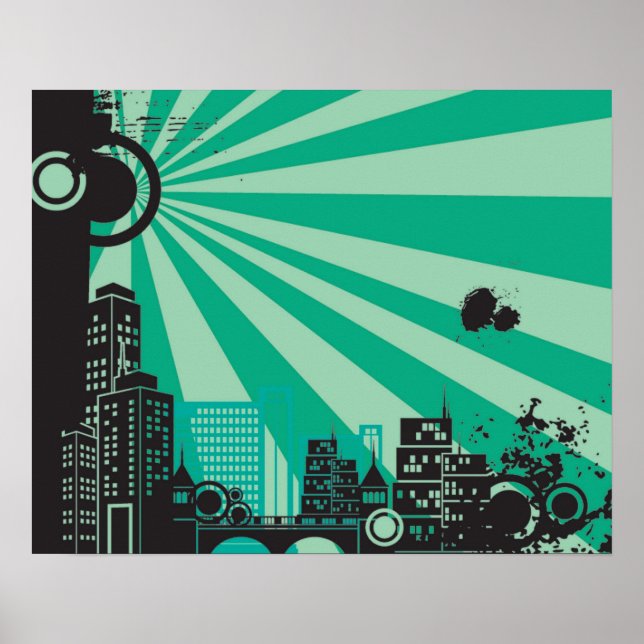 20x16 Abstract Green City Wall Art (Front)