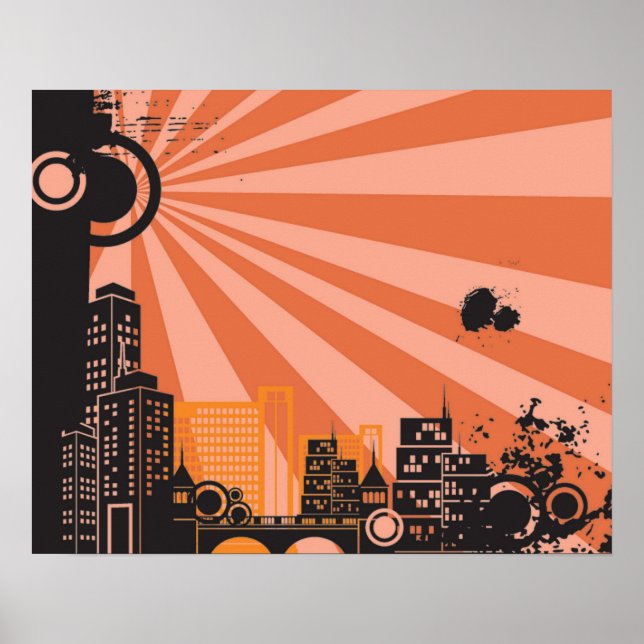 20x16 Abstract Orange City Wall Art (Front)