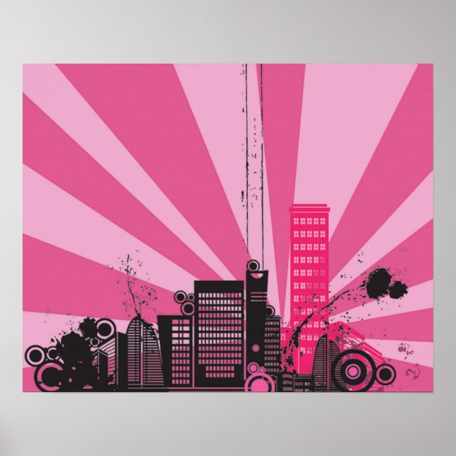 20x16 Abstract Pink City Wall Art (Front)