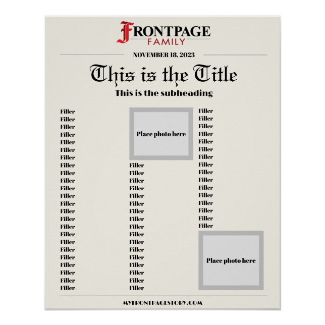 20x25 Custom Newspaper Article Poster (Front)