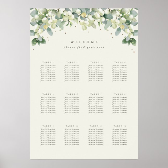 20x28" 12 Tables of 8 Wedding Seating Chart Poster (Front)