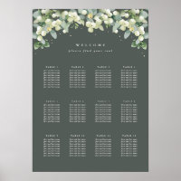 20x28" 12 Tables of 8 Wedding Seating Chart Poster
