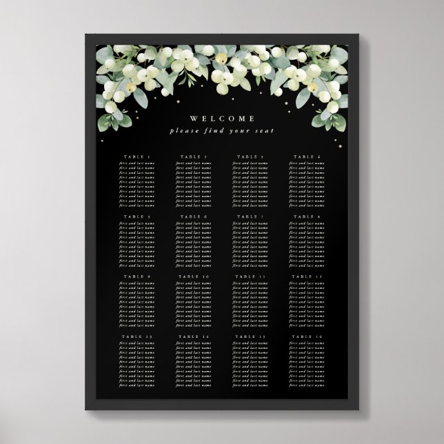 20x28" 16 Tables of 10 Seating Chart Poster (Framed Front)