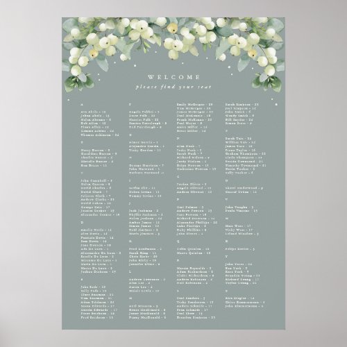 20x28 Alphabetical Seating Chart for 150 People